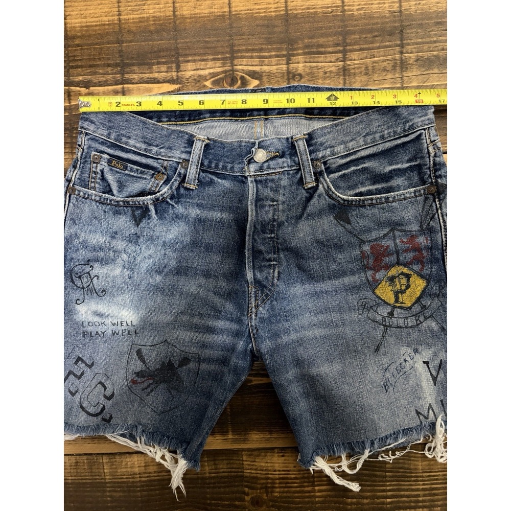 Polo Ralph Lauren Sullivan Slim Graphic Denim Shorts Men 33 Distressed Y2K Rare - Picture 11 of 14